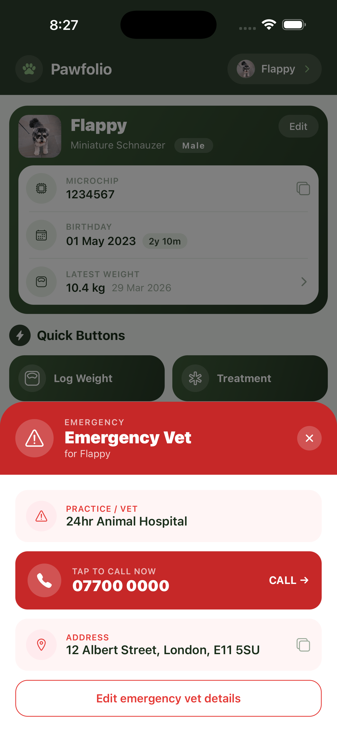 Emergency vet screen