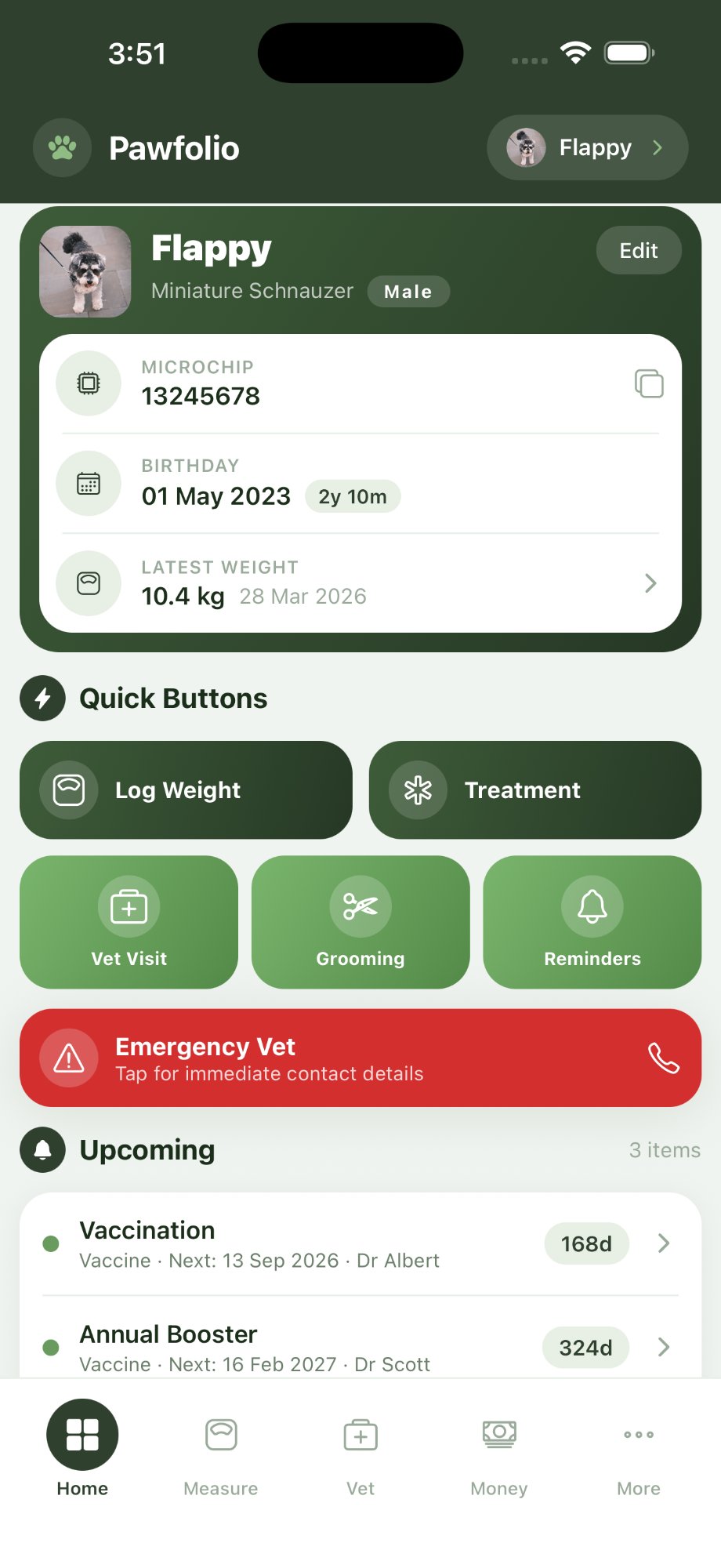 Pawfolio home screen