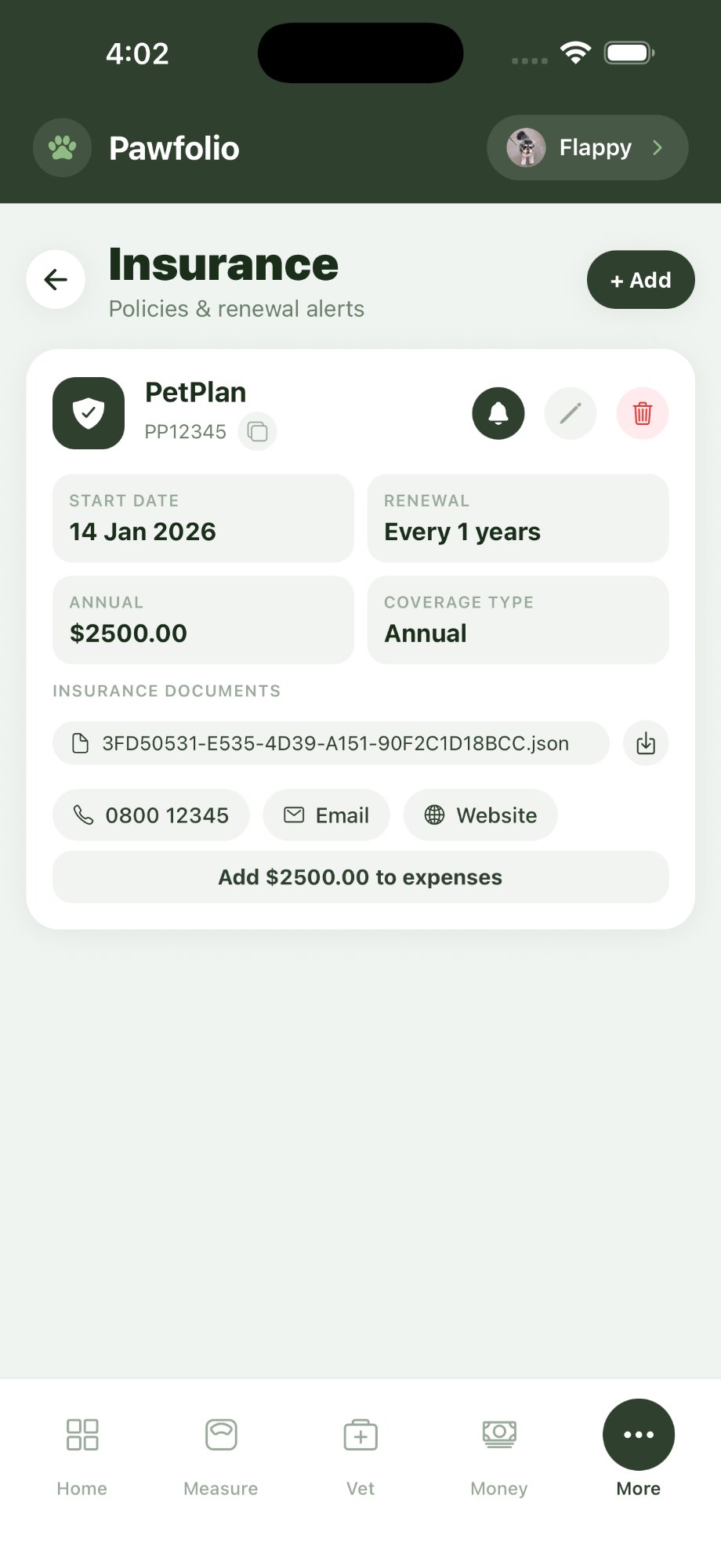 Insurance screen